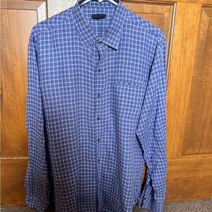 Zachary Prell Blue and Purple Plaid Linen Shirt